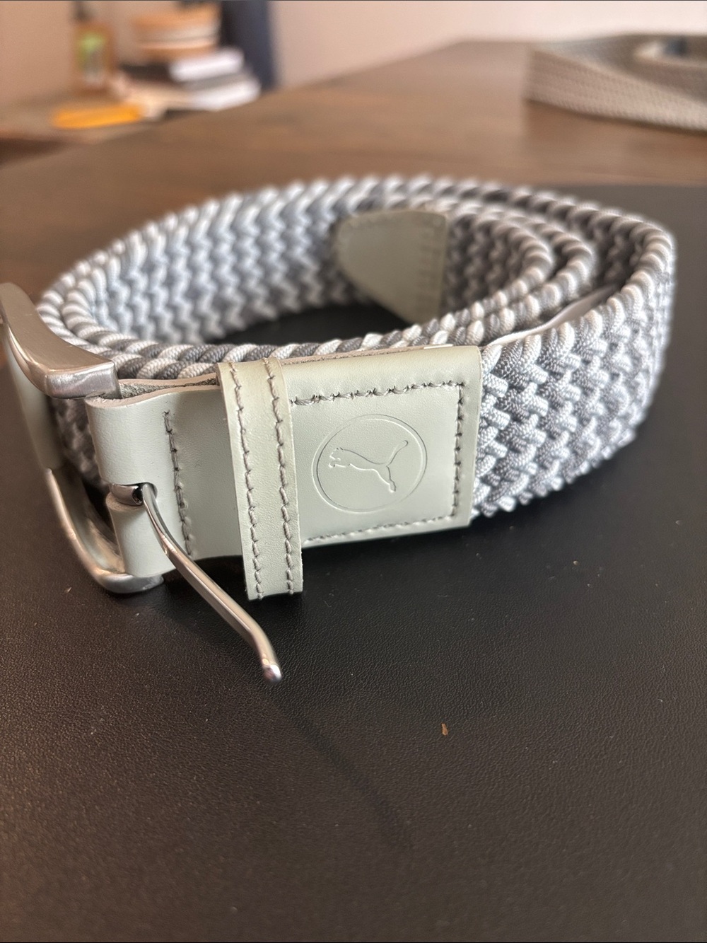 Puma Men’s Braided Stretch Golf Belt in Light Gray and White